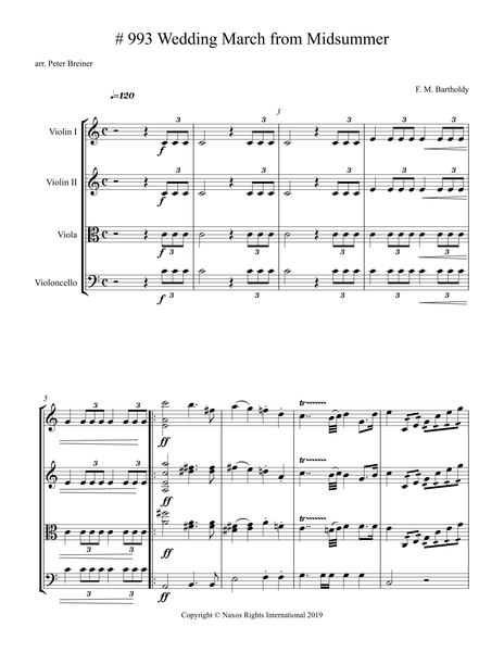 Felix Mendelssohn Bartholdy: Wedding March from Midsummer – Arrangement for String Quartet by Peter Breiner (PB104)