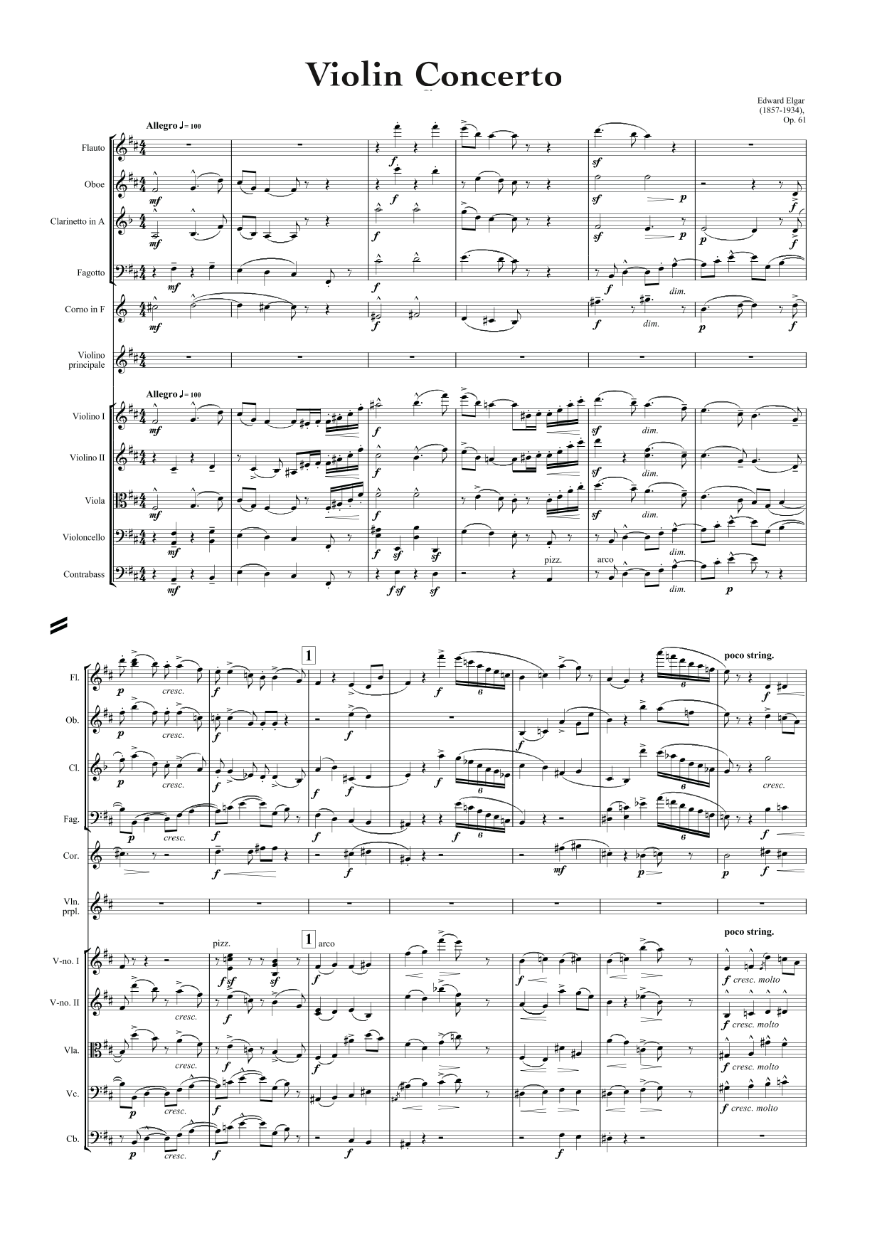 Elgar, Edward: Violin Concerto in B minor, Op. 61 (arr. for String Quintet & Wind Quintet) (AEGC10)