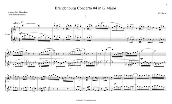 J.S. Bach: Brandenburg Concerto No. 4, BWV 1049 – arranged for piano duet by Eleonor Bindman (GPC041)