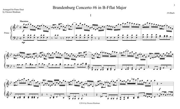 J.S. Bach: Brandenburg Concerto No. 6, BWV 1051 – arranged for piano duet by Eleonor Bindman (GPC043)