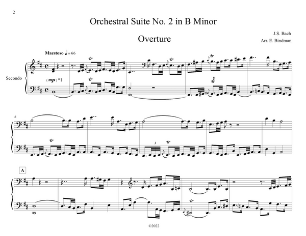 J.S. Bach: Orchestral Suite No. 2 In B Minor, BWV 1067 arranged for piano duet by Eleonor Bindman (GPC084)