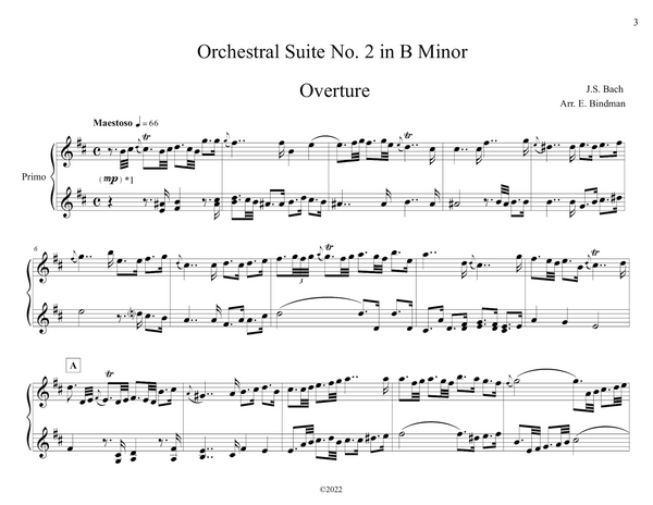 J.S. Bach: Orchestral Suite No. 2 In B Minor, BWV 1067 arranged for piano duet by Eleonor Bindman (GPC084)