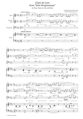 Claude Debussy: Claire de lune (Suite Bergamasque) – arranged for piano quartet by Santi Escura (NXP112)