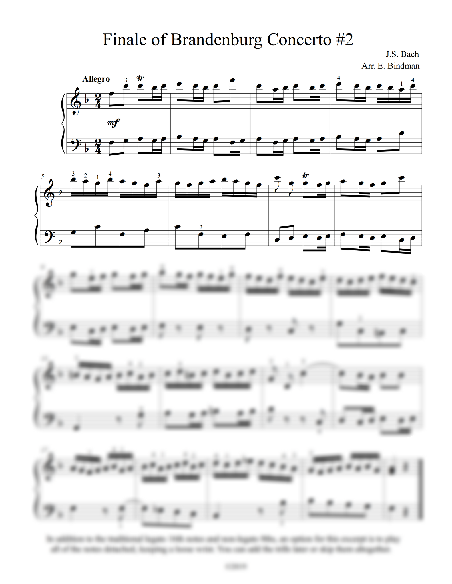 J.S. Bach: Finale of Brandenburg Concerto No. 2, BWV 1047 – arranged for piano by Eleonor Bindman