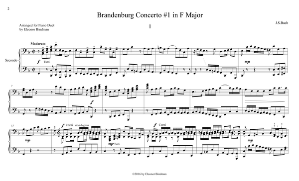 J.S. Bach: Brandenburg Concerto No. 1, BWV 1046 – arranged for piano duet by Eleonor Bindman (GPC038)