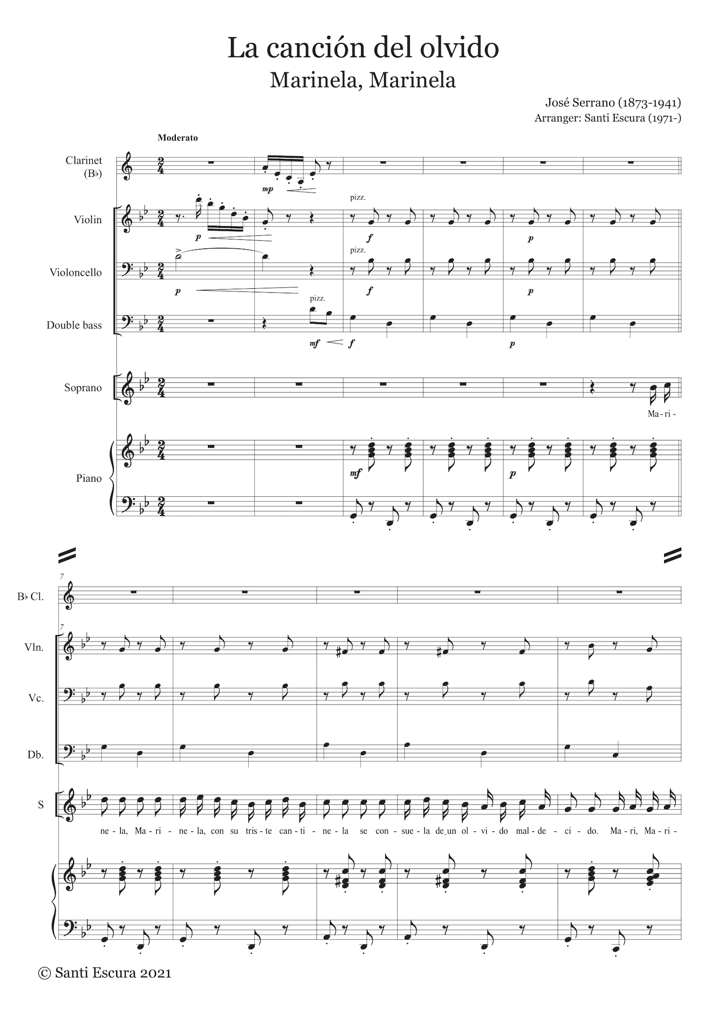 Josep Serrano: Canción de Marinela (La canción del olvido) – arranged for voices and ensemble by Santi Escura (NXP121)