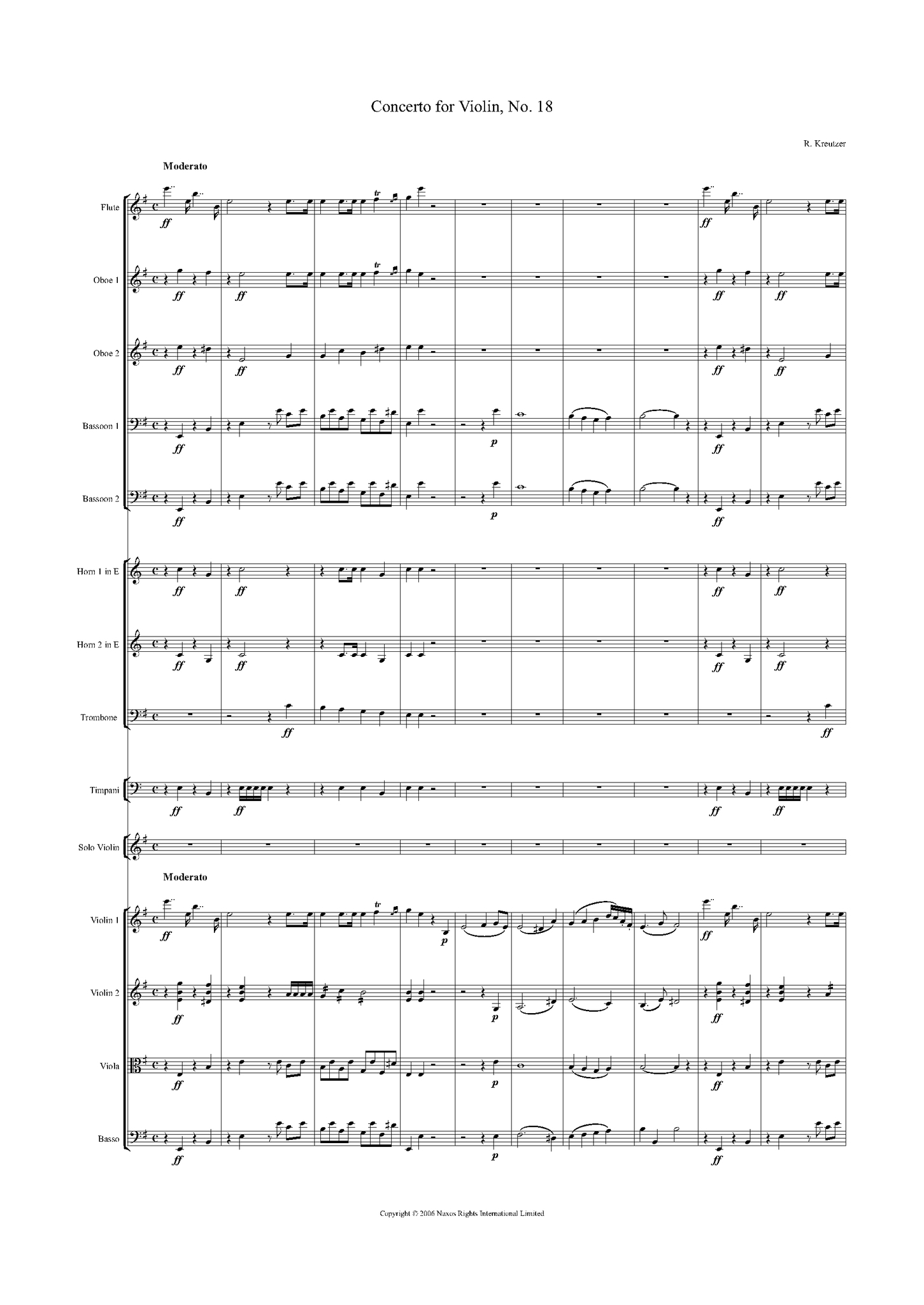 Rodolphe Kreutzer: Violin Concerto No. 18 in E Minor – full score (NXP016)