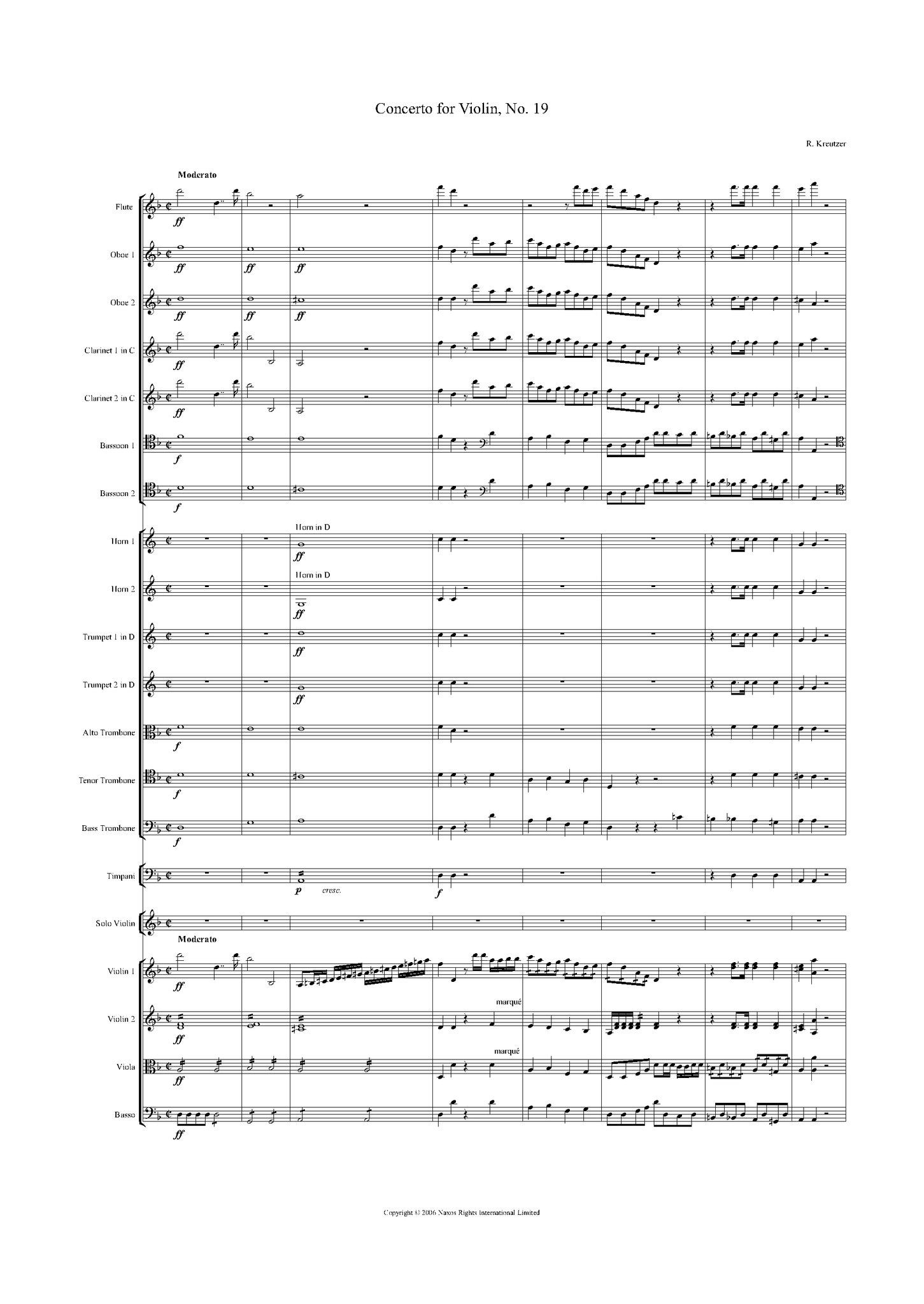 Rodolphe Kreutzer: Violin Concerto No. 19 in D Minor – full score (NXP017)