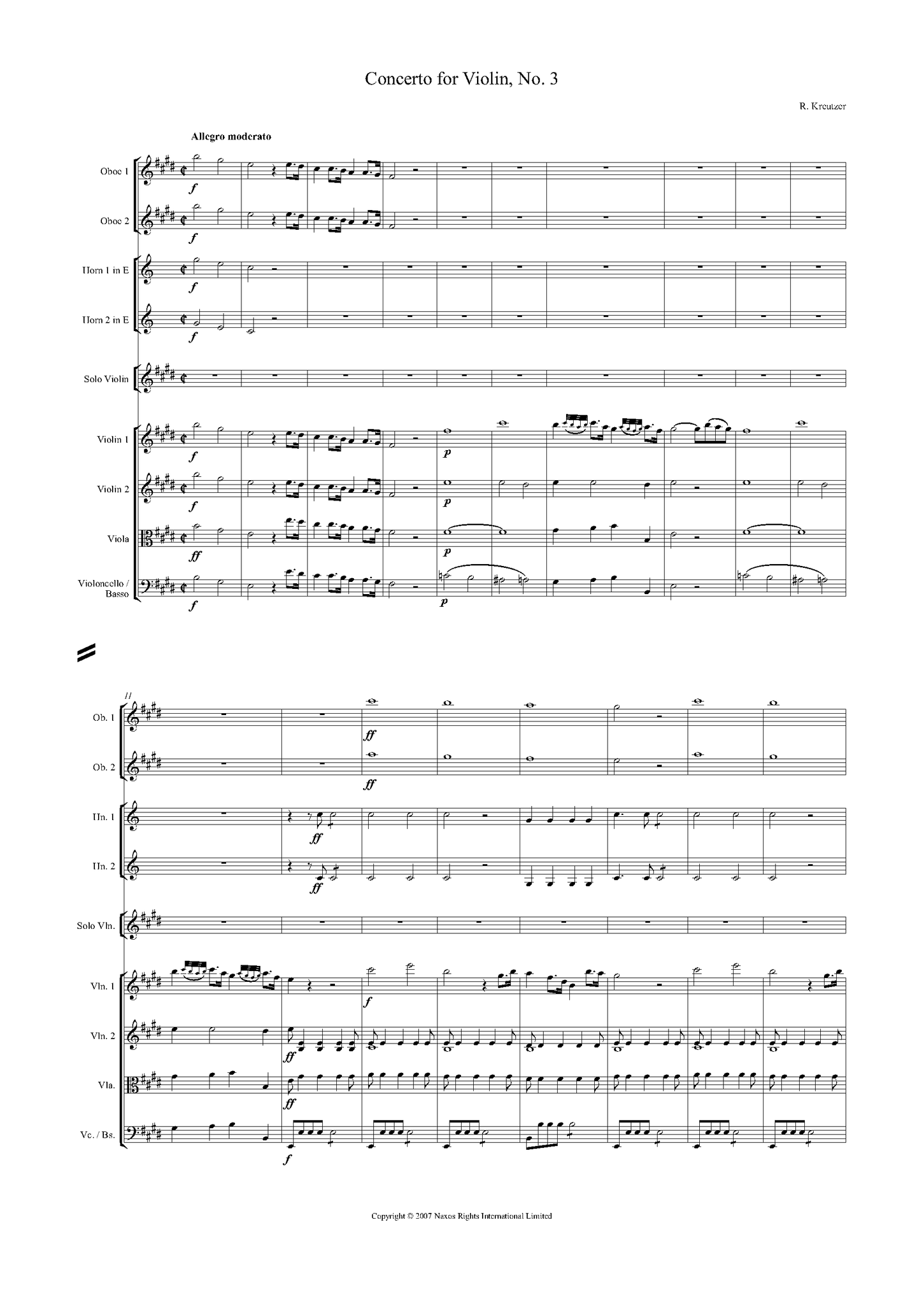 Rodolphe Kreutzer: Violin Concerto No. 3 in E major – full score (NXP020)