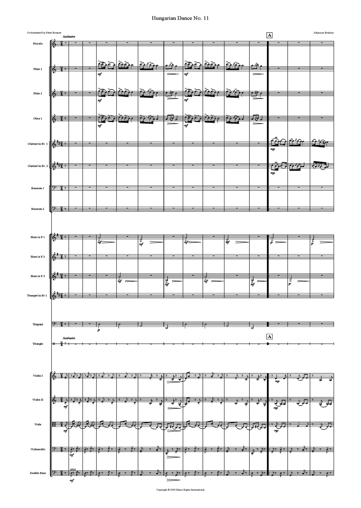 Johannes Brahms: Hungarian Dances No. 11 – arranged by Peter Breiner (PB012)