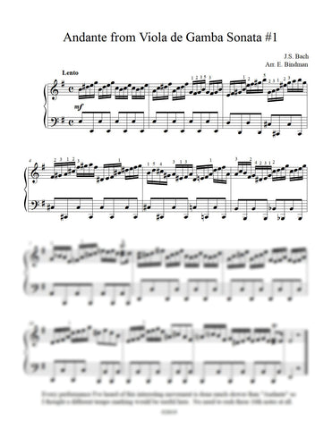 J.S. Bach: Andante from Viola de Gamba Sonata #1, BWV 1027 arranged for piano by Eleonor Bindman (GPC050)