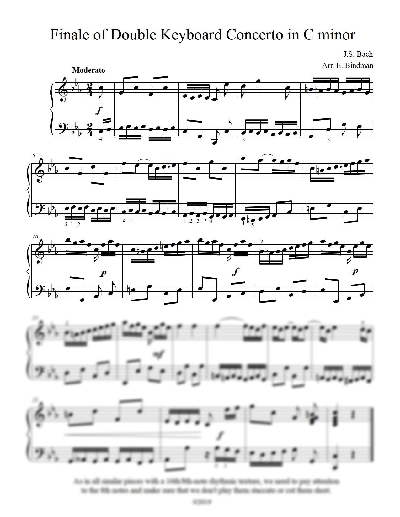 J.S. Bach: Finale of Concerto for 2 Harpsichords, BWV 1060 arranged for piano by Eleonor Bindman (GPC063)