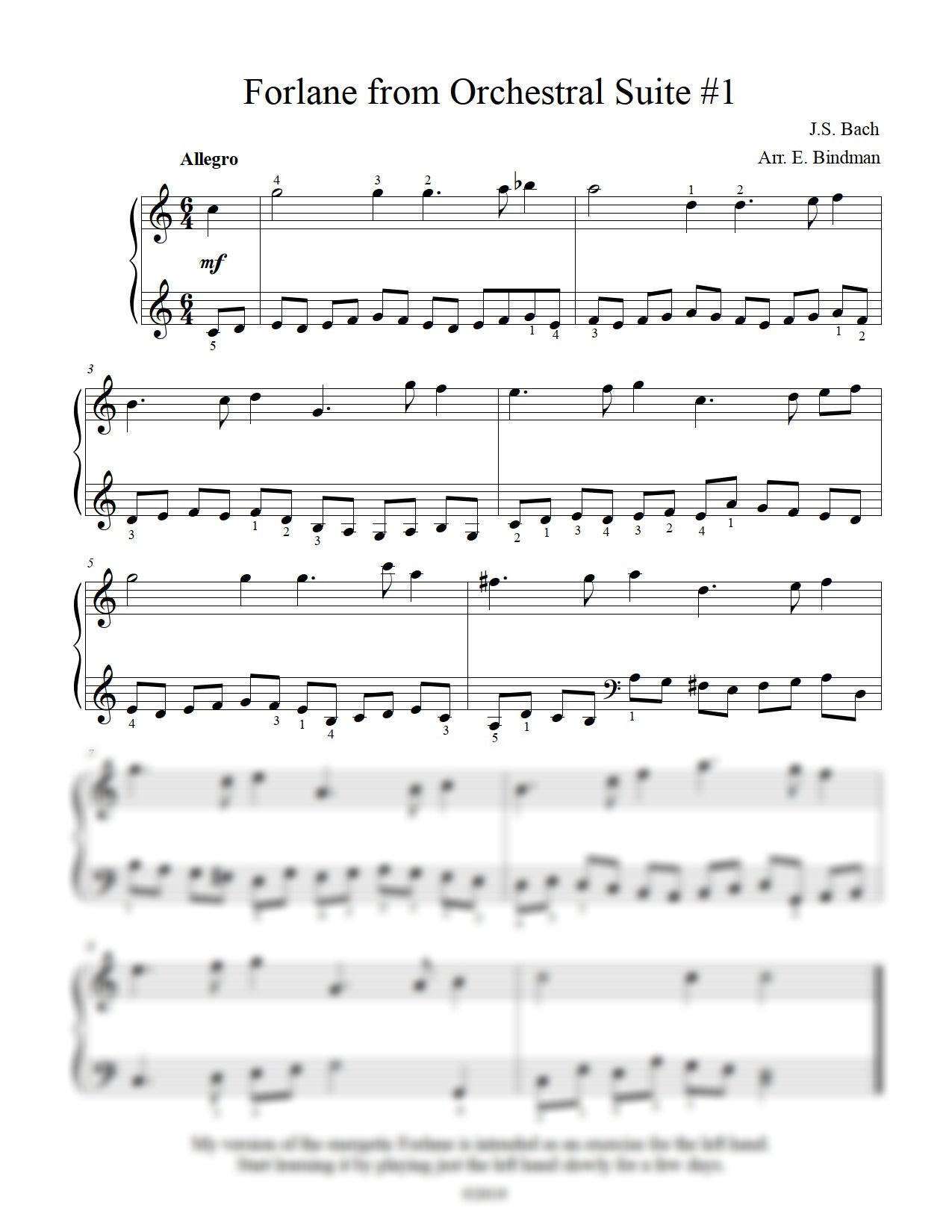 J.S. Bach: Forlane from Orchestral Suite #1, BWV 1066 arranged for piano by Eleonor Bindman (GPC052)